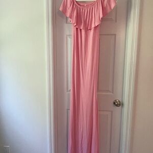 Pink Off-Shoulder Maxi Maternity Dress